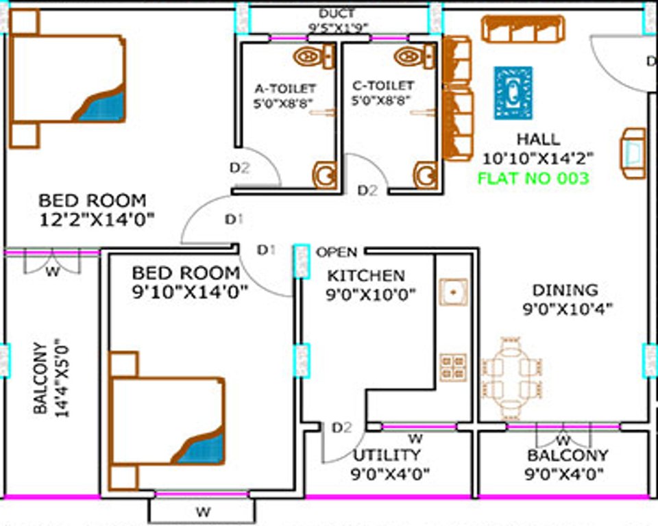 Srinidhi Apartments (2BHK+2T (1,218 sq ft) 1218 sq ft)