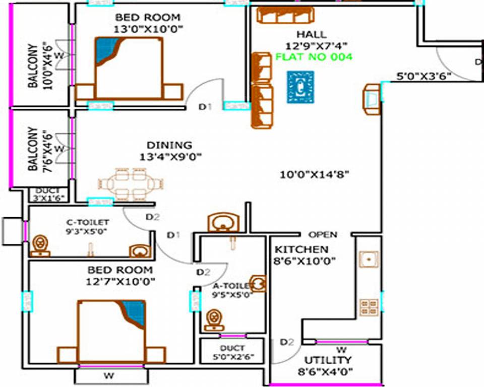 Srinidhi Apartments (2BHK+2T (1,245 sq ft) 1245 sq ft)