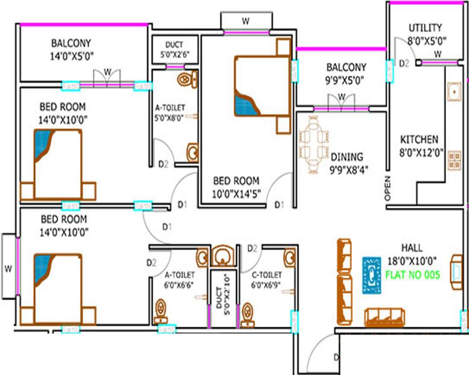 Srinidhi Apartments (3BHK+3T (1,542 sq ft) 1542 sq ft)