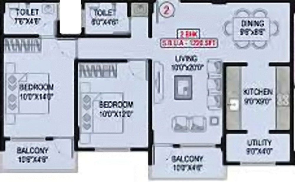 RSB Windsor (2BHK+2T (1,220 sq ft) 1220 sq ft)