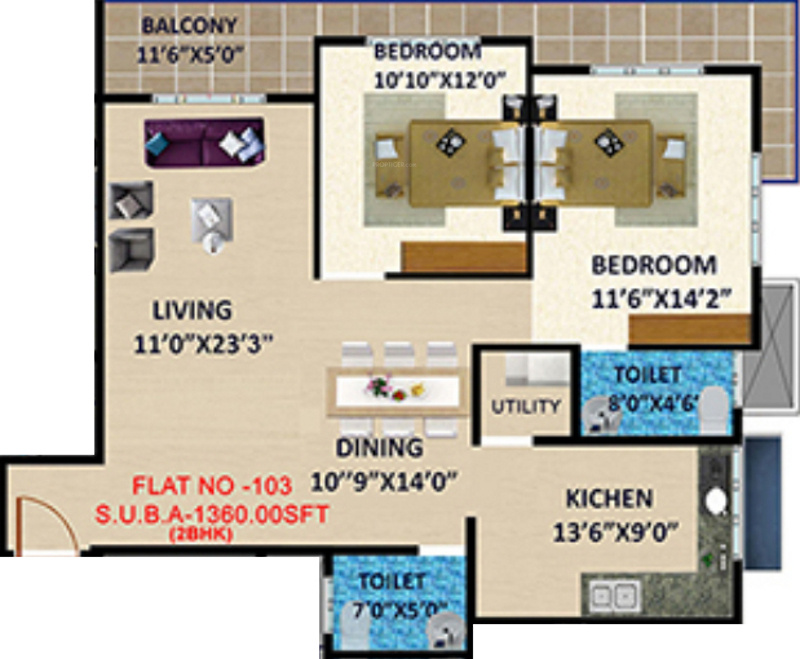 Sankhya Heights (2BHK+2T (1,360 sq ft) 1360 sq ft)