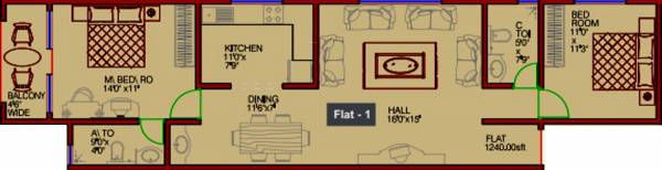 Floor Plan (2BHK+2T (1,240 sq ft) 1240 sq ft) Supreme Builders Gem Floor Plan (2BHK+2T (1,240 sq ft) 1240 sq ft)
