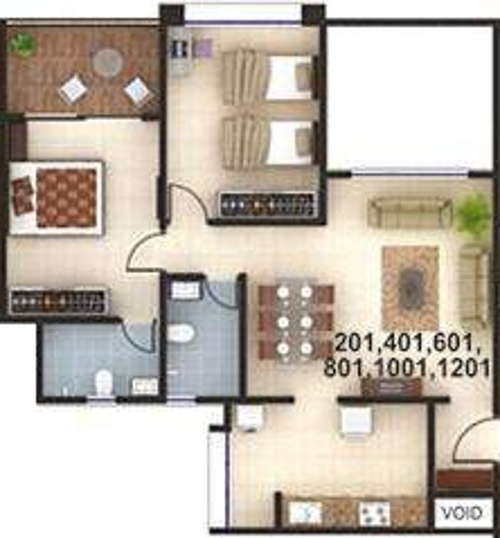 Kumar Picasso (2BHK+2T (1,078 sq ft) 1078 sq ft)