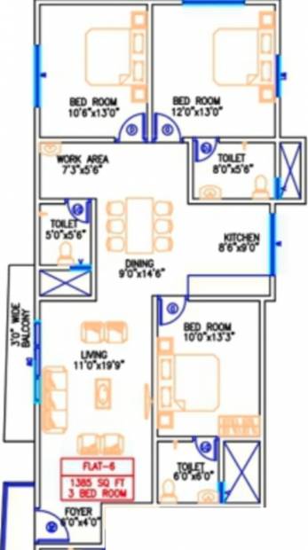 City Green View (3BHK+3T (1,385 sq ft) 1385 sq ft)