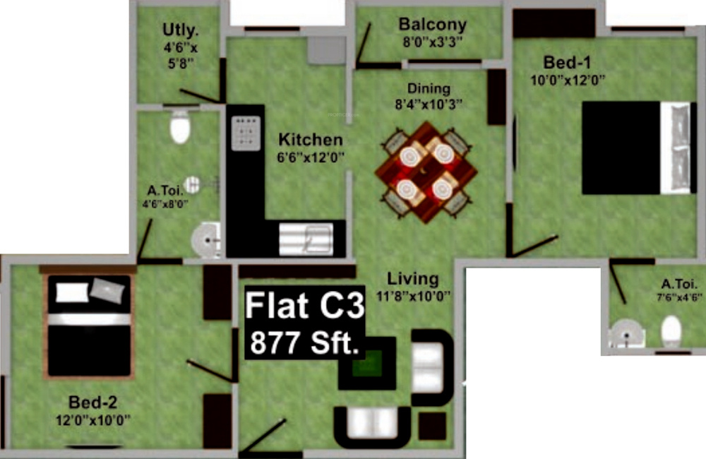 Saradeuz Haven (2BHK+2T (877 sq ft) 877 sq ft)