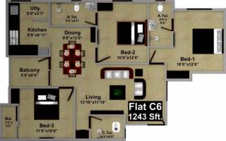Saradeuz Haven (3BHK+3T (1,243 sq ft) 1243 sq ft)