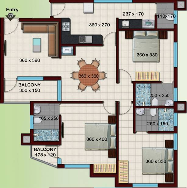 Crescent Builders Iris Floor Plan (3BHK+3T (1,659 sq ft) 1659 sq ft)