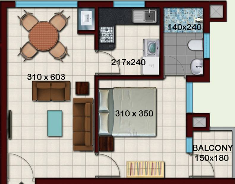 Crescent Builders Iris Floor Plan (1BHK+1T (664 sq ft) 664 sq ft)