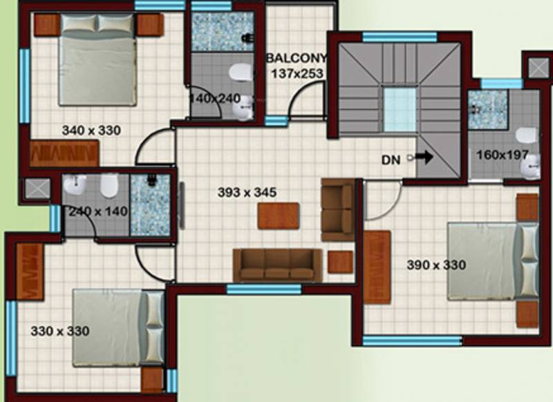 Crescent Builders Iris Upper Level Duplex Plan (4BHK+5T (2,308 sq ft) 2308 sq ft)