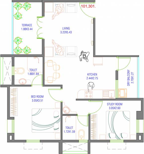 Aahan Chintamani Vandan (1BHK+1T (860 sq ft) + Study Room 860 sq ft)