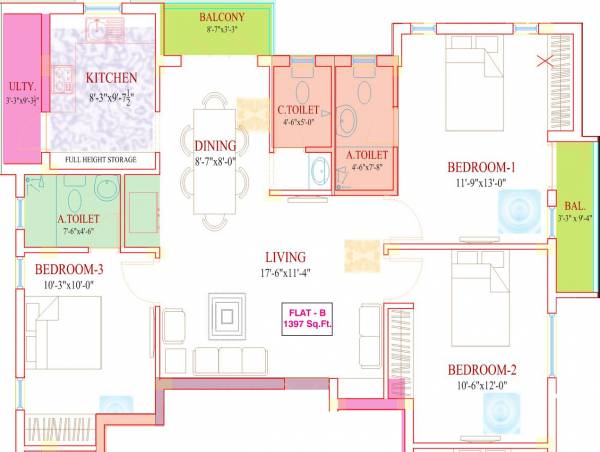 Roohi Constructions Sathyam (3BHK+3T (1,397 sq ft) 1397 sq ft)