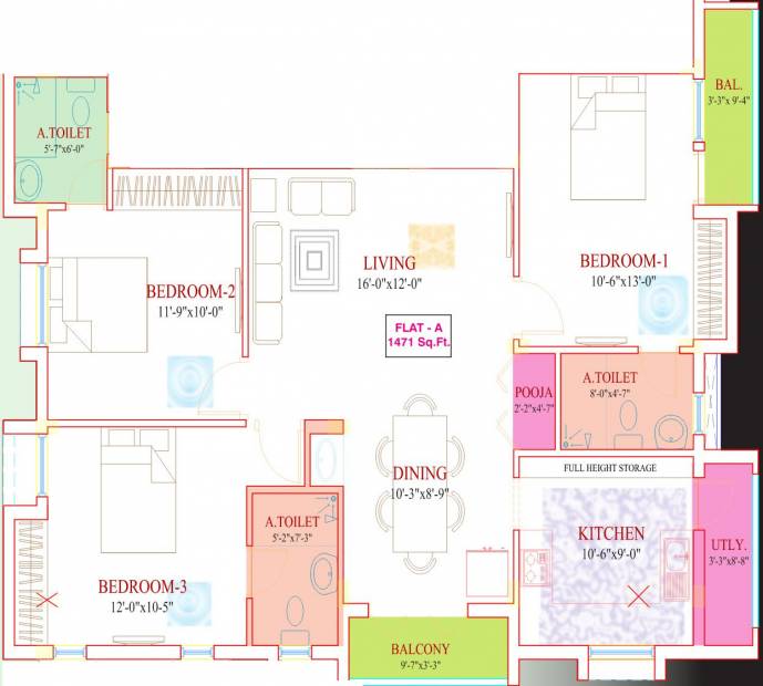Roohi Constructions Sathyam (3BHK+3T (1,471 sq ft)   Pooja Room 1471 sq ft)