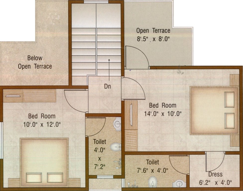 Aditya Developers Vadodara Pushti 2 Upper Level Penthouse Plan (2BHK+2T (875 sq ft) 875 sq ft)