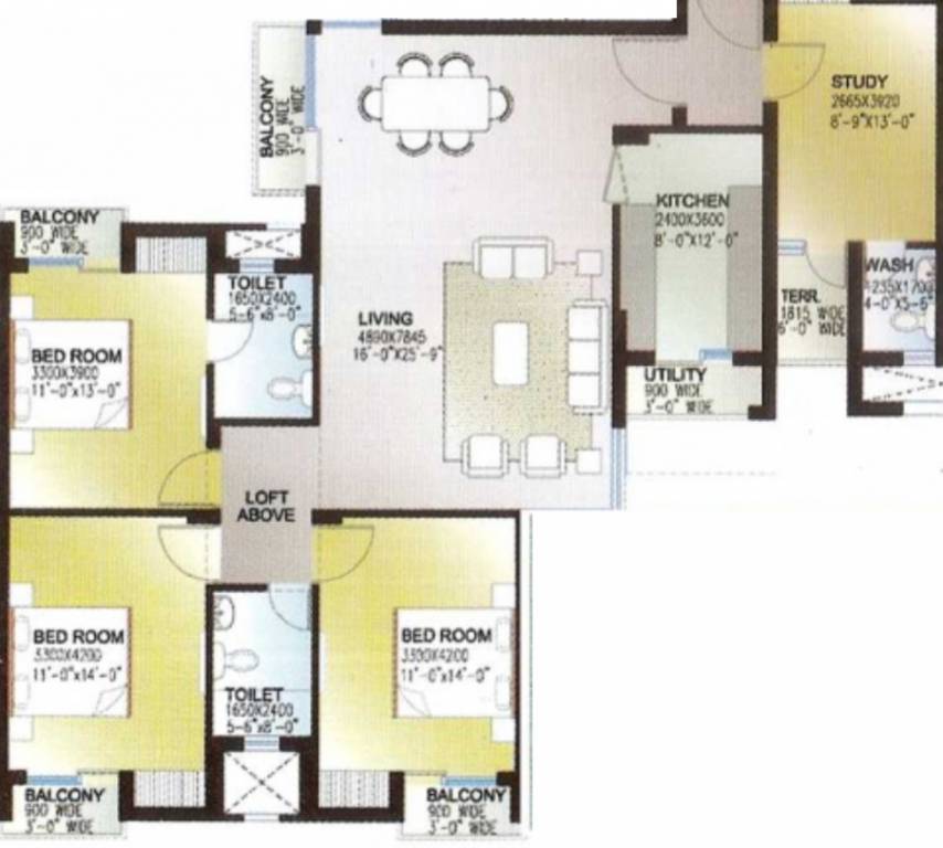 Rishita Celebrity Greens (3BHK+3T (1,995 sq ft) + Study Room 1995 sq ft)