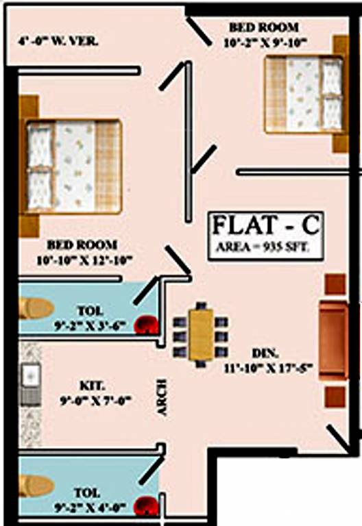 Balaji Enclave 2 (2BHK+2T (935 sq ft) 935 sq ft)