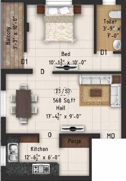 Grand Green Marsh (1BHK+1T (568 sq ft) 568 sq ft)