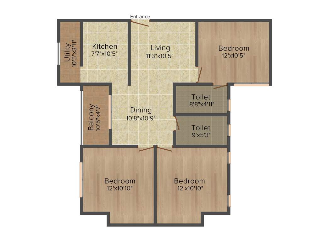 Kriticons Green Lakes (3BHK+2T (1,217 sq ft) 1217 sq ft)