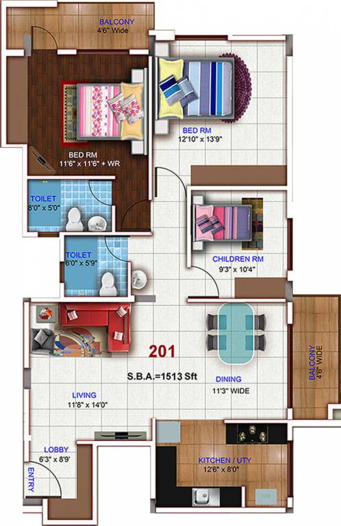 Sumukha Maple Grove (3BHK+2T (1,513 sq ft) 1513 sq ft)