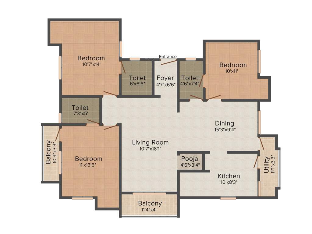  Holy Springs (3BHK+3T (1,580 sq ft)   Pooja Room 1580 sq ft)