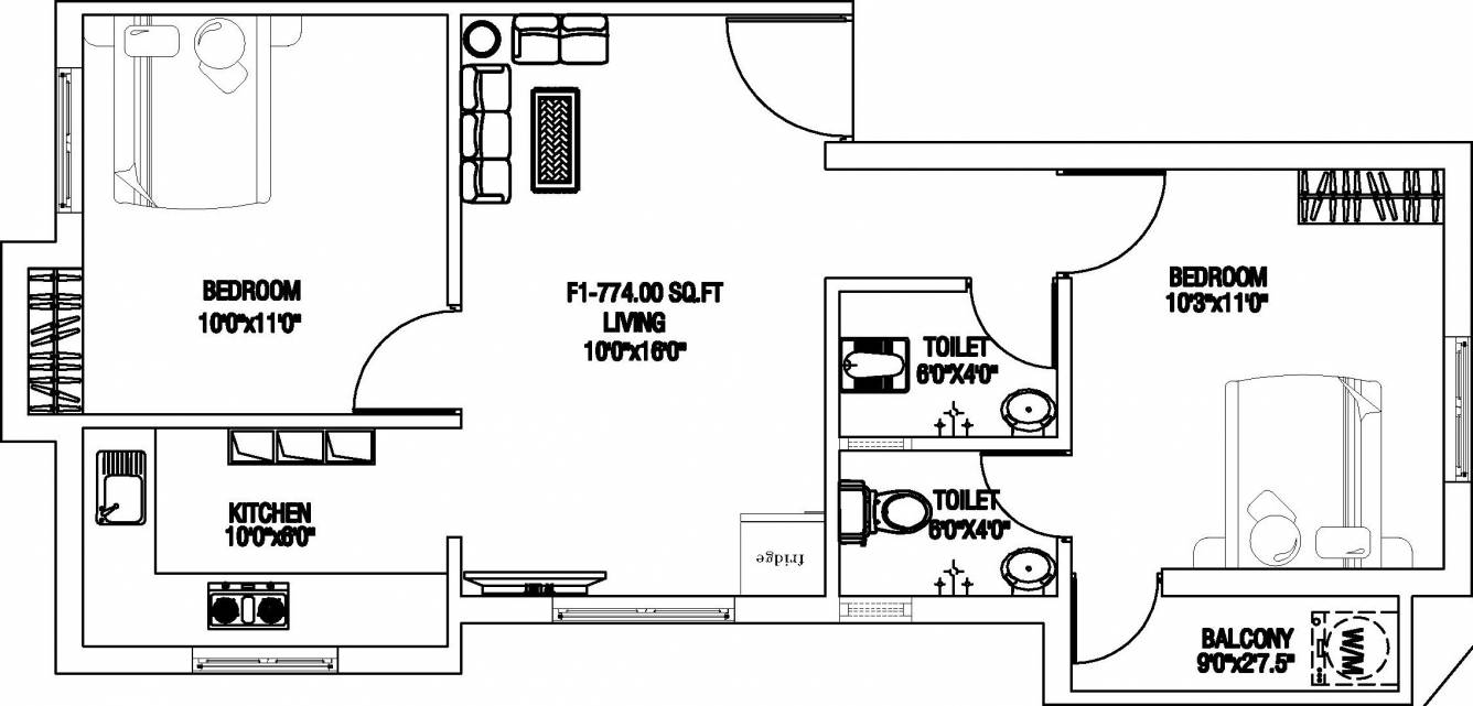 CC Shivalayam (2BHK+2T (774 sq ft) 774 sq ft)