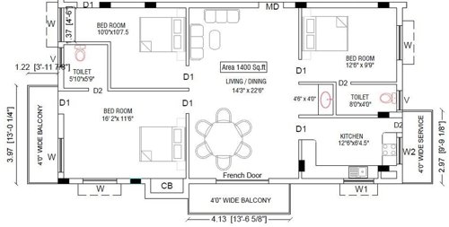 Apurhupam Castle (3BHK+2T (1,400 sq ft) 1400 sq ft)