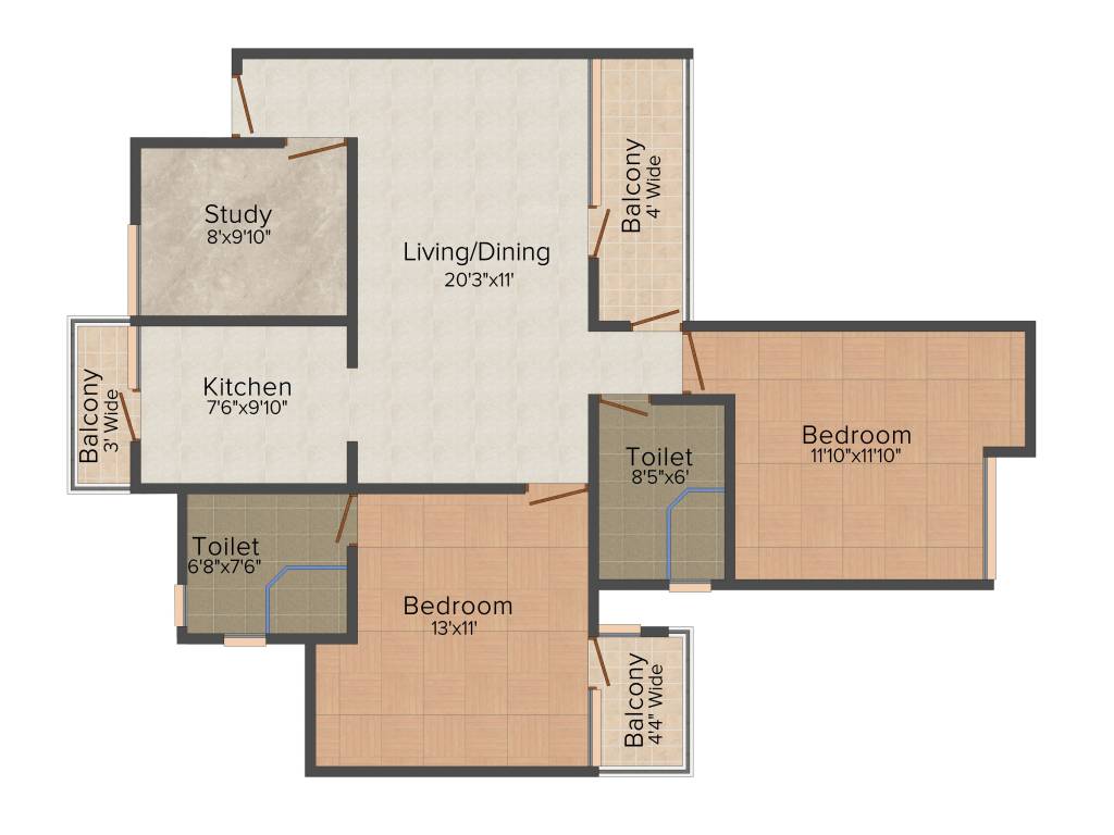 Eldeco Aamantran (2BHK+2T (1,333 sq ft) Study Room 1333 sq ft)