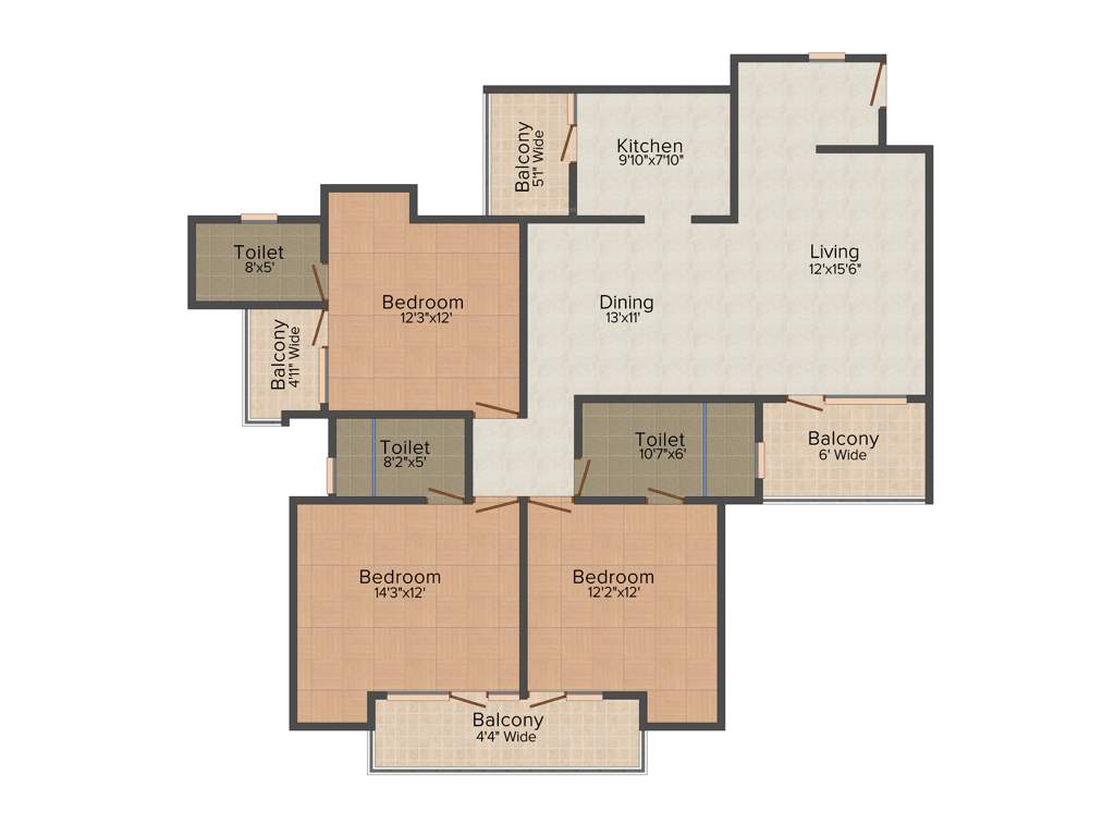 Eldeco Aamantran (3BHK+3T (1,884 sq ft) 1884 sq ft)