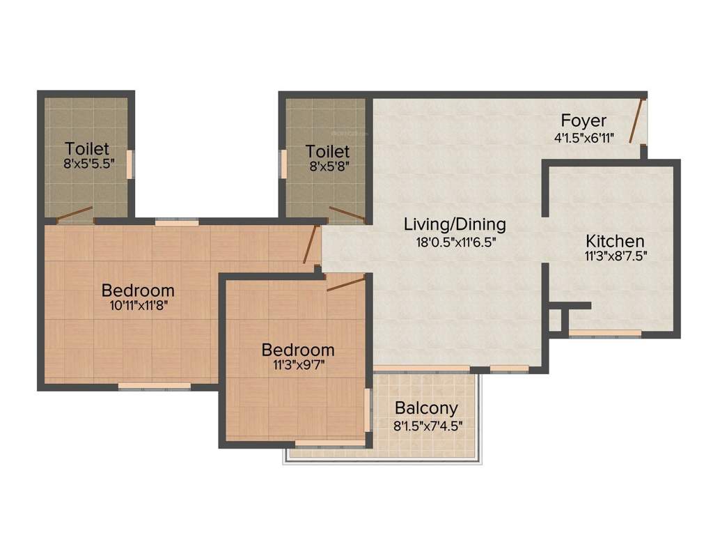 Akshaya Today (2BHK+2T (982 sq ft) 982 sq ft)