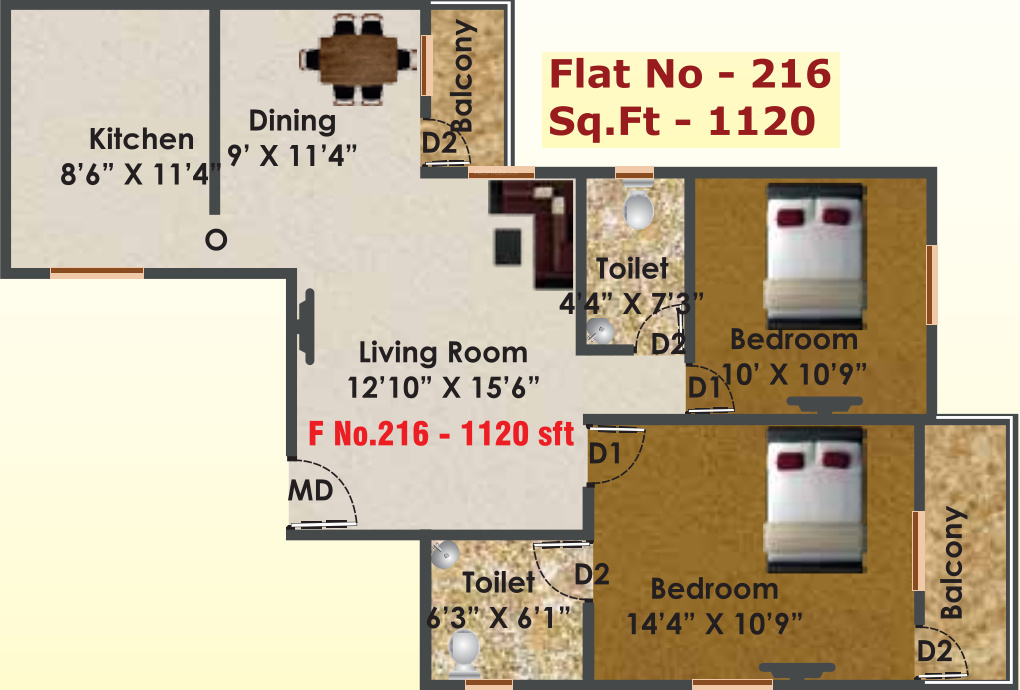 AHFL Majestic Enclave (2BHK+2T (1,120 sq ft) 1120 sq ft) AHFL Majestic Enclave (2BHK+2T (1,120 sq ft) 1120 sq ft)