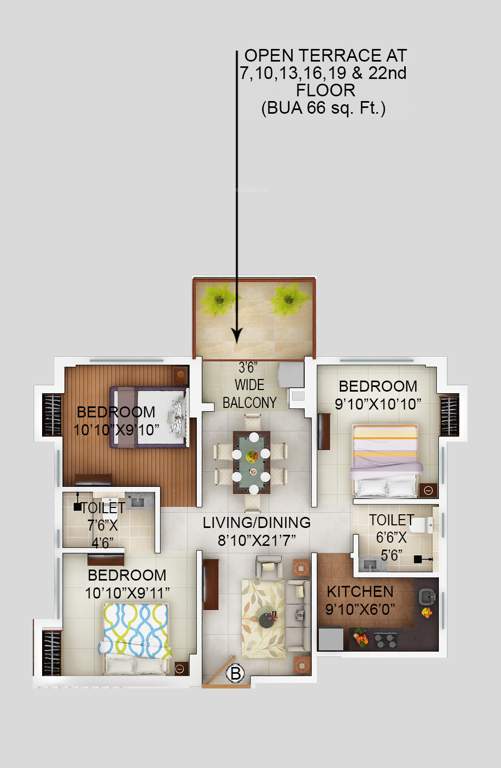 Alcove Flora Fountain (3BHK+2T (1,133 sq ft) 1133 sq ft)