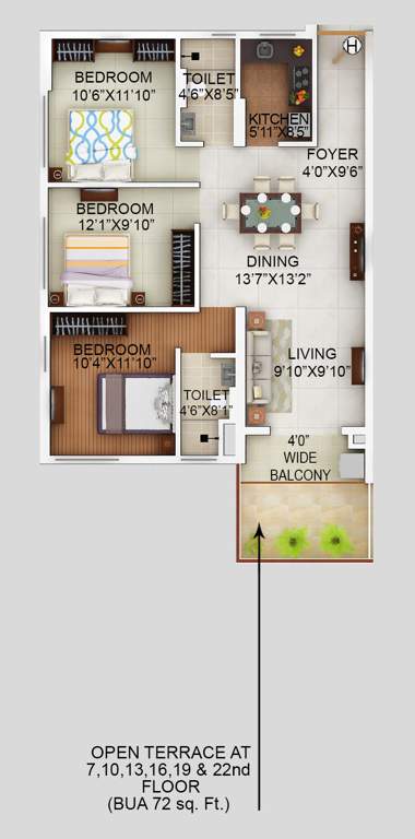 Alcove Flora Fountain (3BHK+2T (1,310 sq ft) 1310 sq ft)