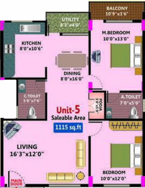 Balaji Balaji Enclave (2BHK+2T (1,115 sq ft)   Pooja Room 1115 sq ft)