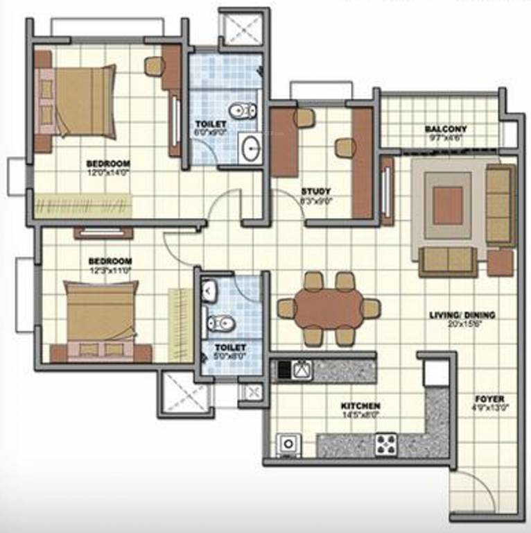 Prestige Norwood at Sunrise Park (2BHK+2T (1,410 sq ft) + Study Room 1410 sq ft)