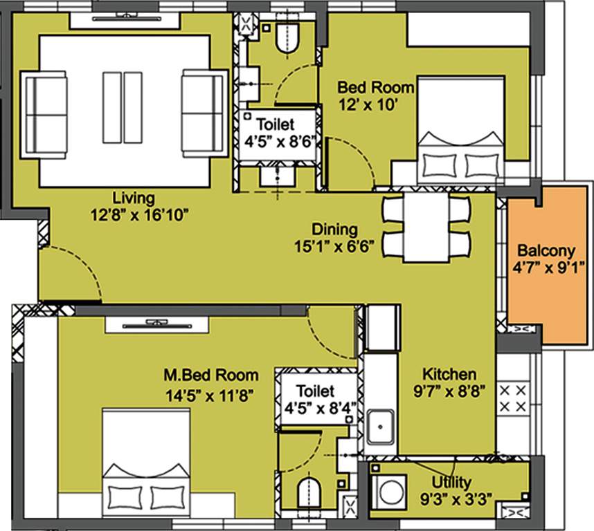 PBEL Jade At City (2BHK+2T (1,274 sq ft) 1274 sq ft)