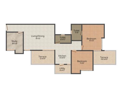 Gagan Arena (2BHK+2T (1,305 sq ft) + Study Room 1305 sq ft) Gagan Arena (2BHK+2T (1,305 sq ft) + Study Room 1305 sq ft)