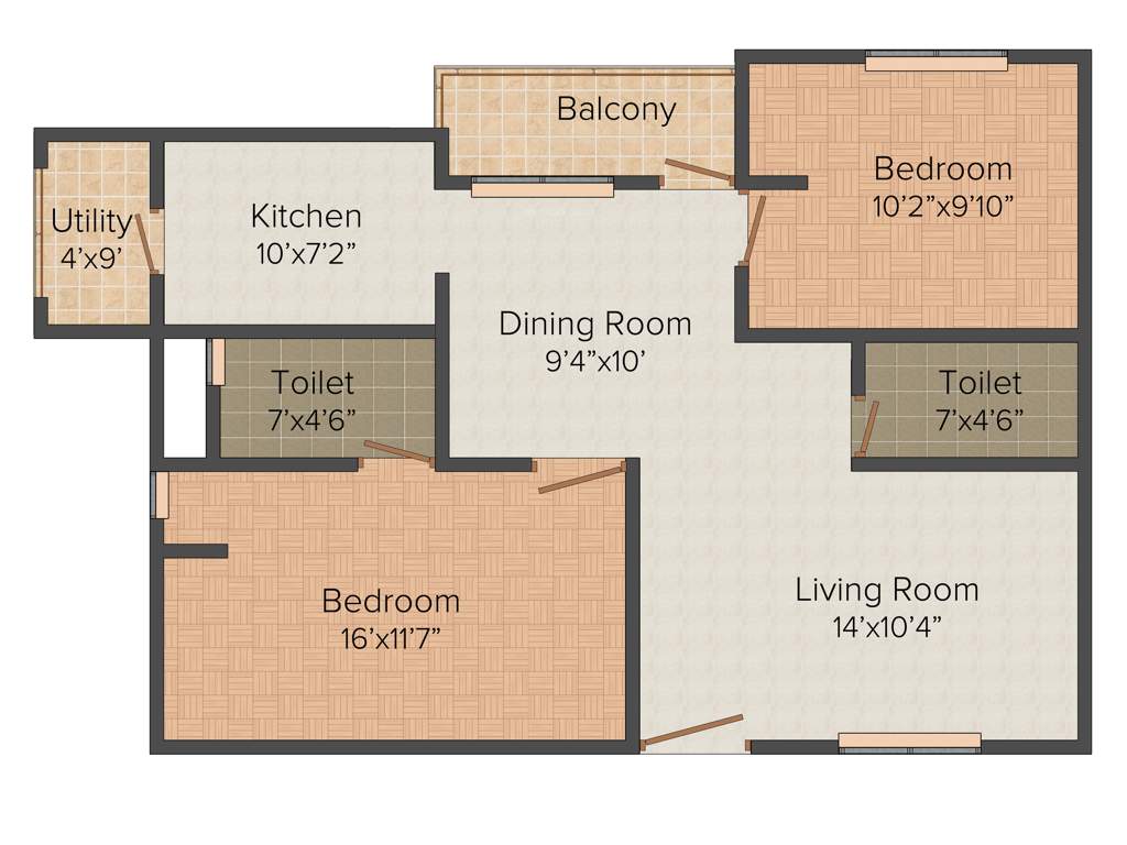 Mega Dream Home (2BHK+2T (1,075 sq ft) 1075 sq ft)