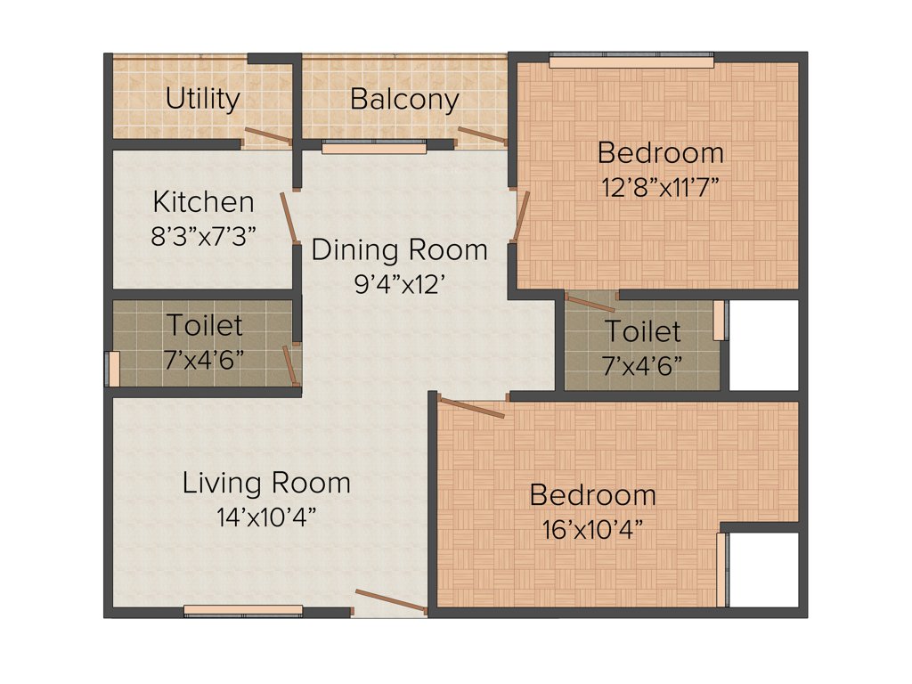 Mega Dream Home (2BHK+2T (1,100 sq ft) 1100 sq ft)