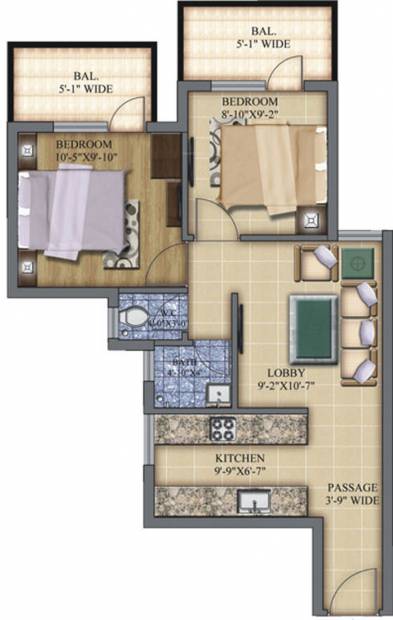 Pareena Laxmi Apartments (2BHK+2T (453 sq ft) 453 sq ft)