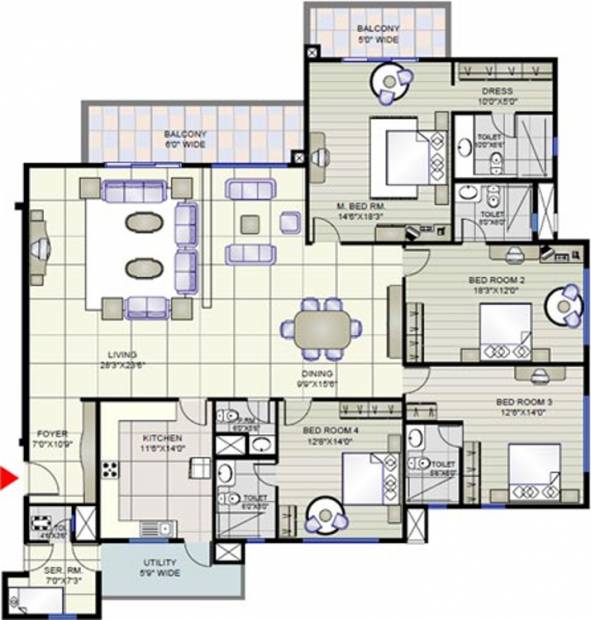 3122 sq ft 4 BHK Floor Plan Image Prestige Group Shantiniketan Available for sale