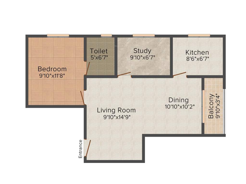 Jewel Radius (1BHK+1T (807 sq ft) + Study Room 807 sq ft)