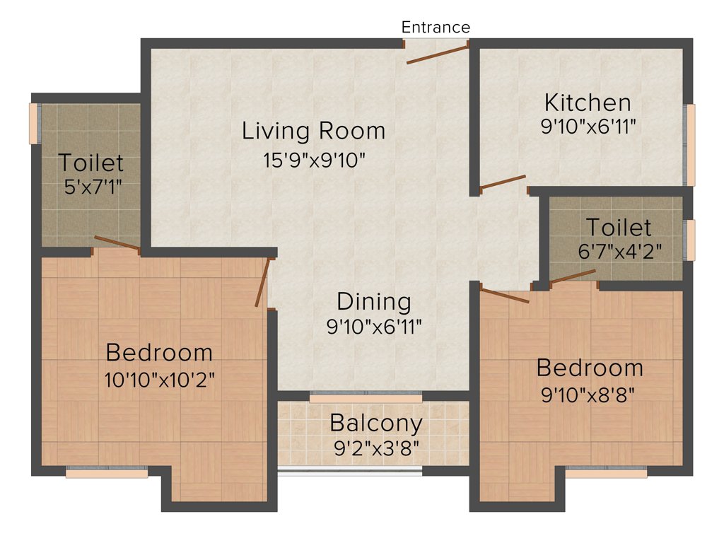 Jewel Radius (2BHK+2T (895 sq ft) 895 sq ft)