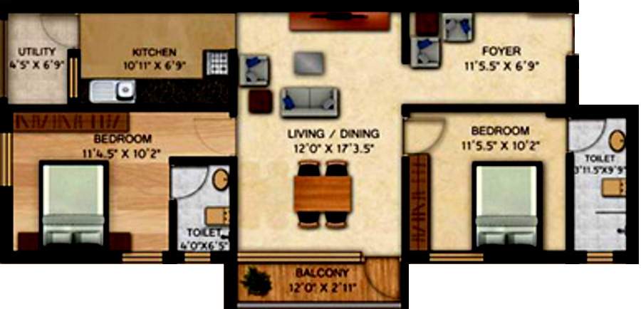 Pearl Symphony (2BHK+2T (1,013 sq ft) 1013 sq ft)