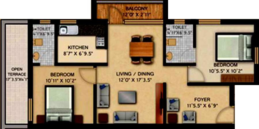 Pearl Symphony (2BHK+2T (940 sq ft) 940 sq ft)