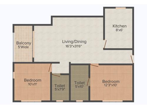 Sandhu Ekam Park View (2BHK+2T (1,200 sq ft) 1200 sq ft)