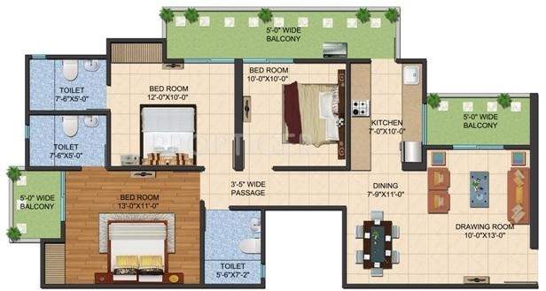 Ajnara Le Garden (3BHK+3T (1,500 sq ft) 1500 sq ft)