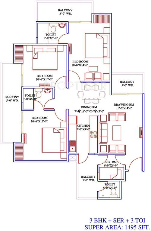 Ajnara Le Garden (3BHK+3T (1,500 sq ft) 1500 sq ft)