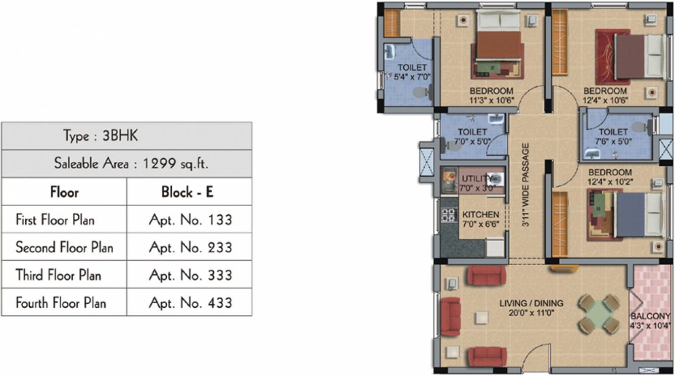 RSK Orchid Garden (3BHK+3T (1,299 sq ft) 1299 sq ft)