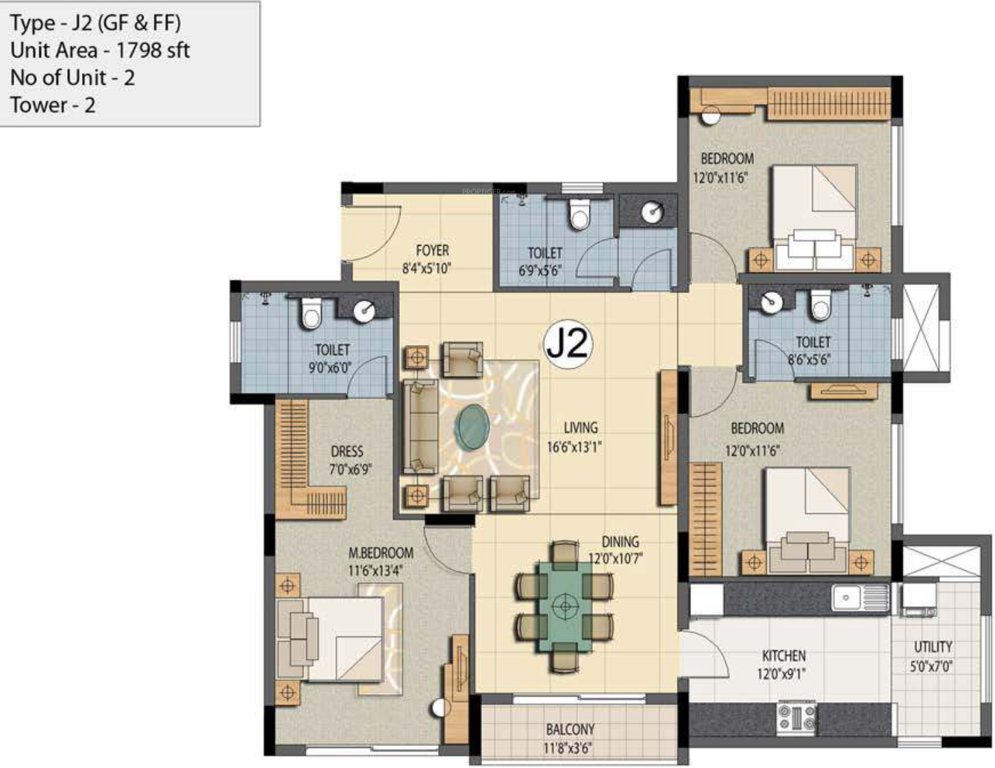 Prestige Sunnyside (3BHK+3T (1,798 sq ft) 1798 sq ft)