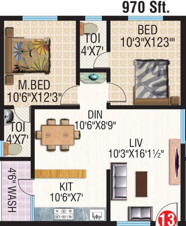 Riteway Apoorva Meadows (2BHK+2T (970 sq ft) 970 sq ft)