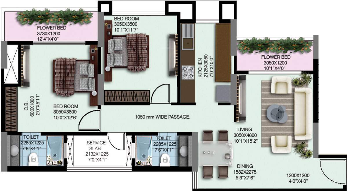 Nahar Water Lily And White Lily (2BHK+2T (994 sq ft) 994 sq ft)